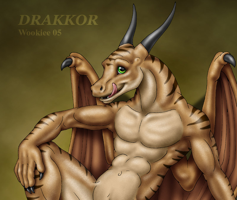 abs anthro green_eyes horn male membrane_(anatomy) membranous_wings navel nude pose solo tongue tongue_out wings wooky mythology drakkor dragon mythological_creature mythological_scalie scalie 2005