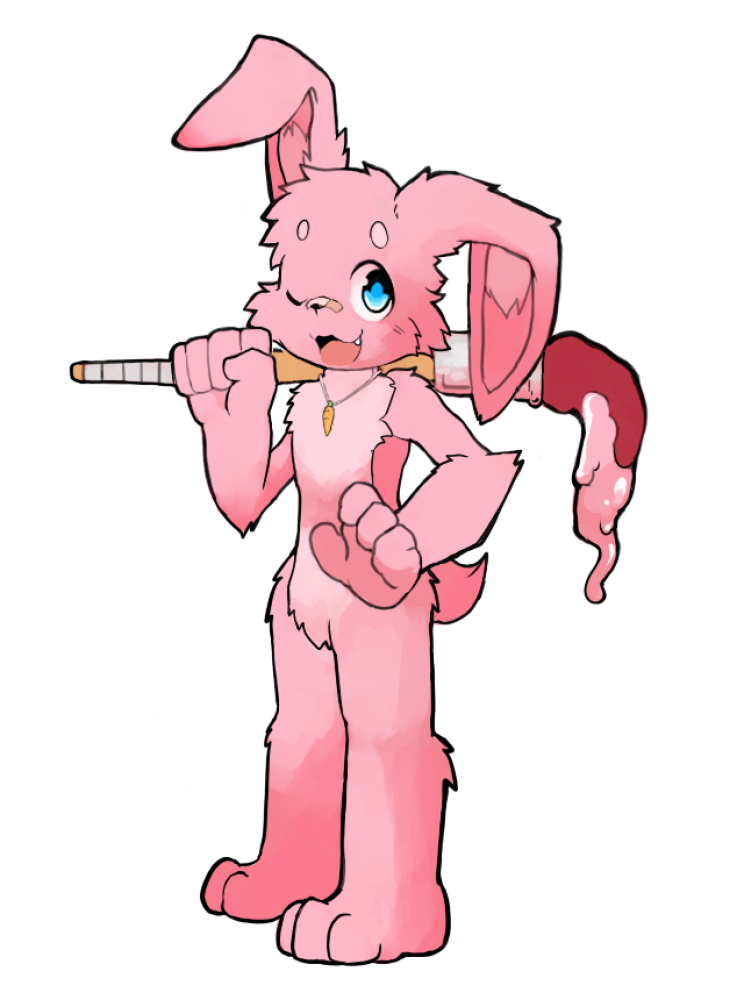 anthro band-aid bandage barefoot biped brush cute_fangs fangs featureless_crotch feet jewelry male mascot nude one_eye_closed paintbrush pendant smile solo standing teeth whiteleo inkbunny inkbunny_(character) lagomorph leporid mammal rabbit