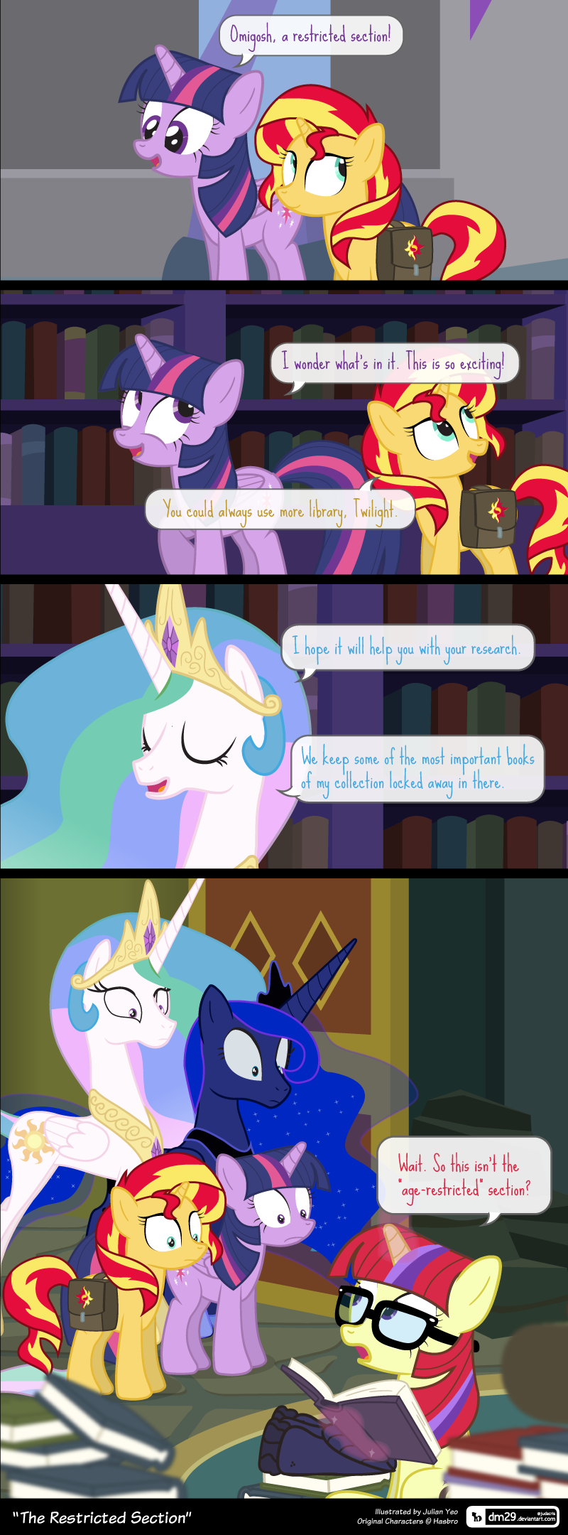 dialogue female horn text wings dm29 equestria_girls friendship_is_magic hasbro my_little_pony mythology moondancer_(mlp) princess_celestia_(mlp) princess_luna_(mlp) sunset_shimmer_(eg) twilight_sparkle_(mlp) equid equine mammal mythological_creature mythological_equine unicorn winged_unicorn 2018 comic english_text hi_res