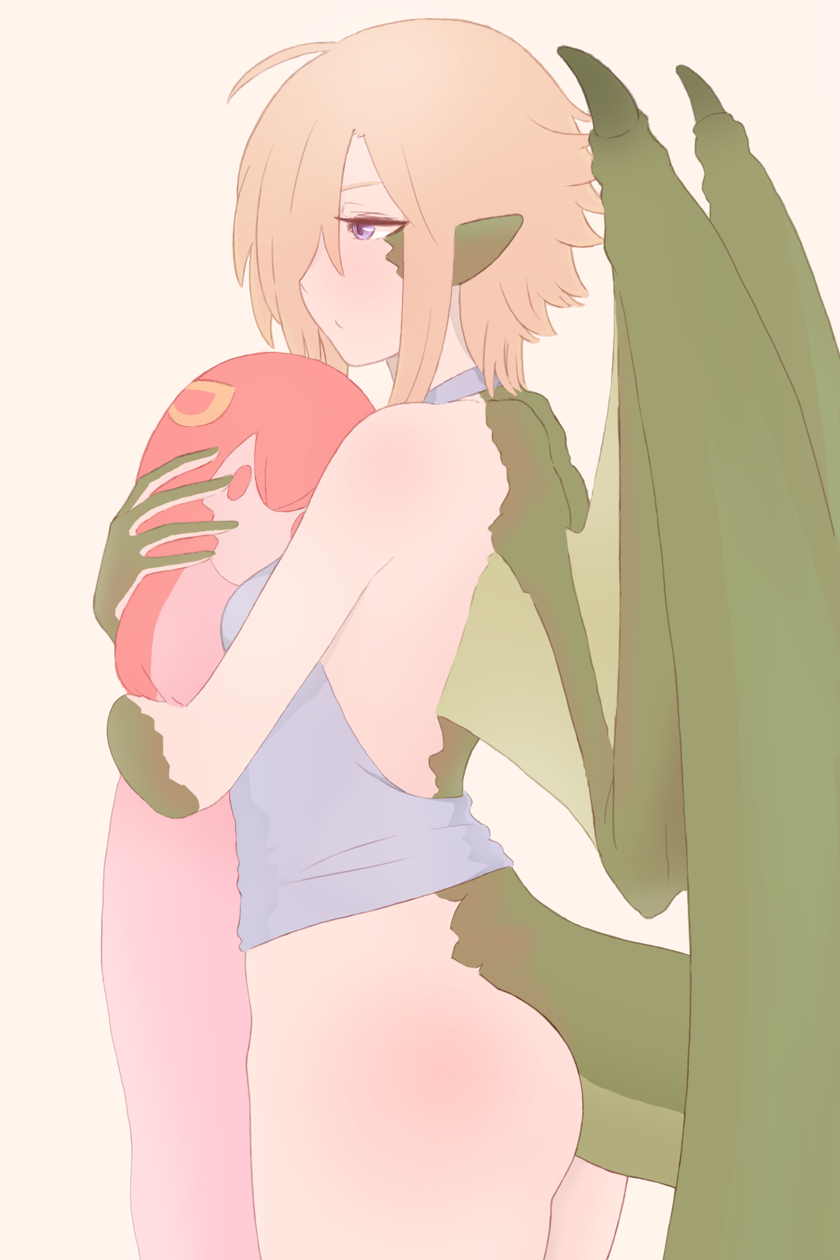 backless_clothing backless_shirt backless_topwear bottomless butt clothed clothing female green_body green_scales hair monster_girl_(genre) plushie scales solo tail topwear topwear_only wings shpo monster_musume mythology draco_(monster_musume) animal_humanoid dragon dragon_humanoid humanoid mythological_creature mythological_scalie scalie 2:3 hi_res