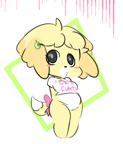 anthro blush blush_stickers bottomless bow_(feature) breasts clothed clothing female fur genitals hair pussy simple_background solo yellow_body yellow_fur vallycuts animal_crossing nintendo isabelle_(animal_crossing) canid canine canis domestic_dog mammal shih_tzu toy_dog low_res