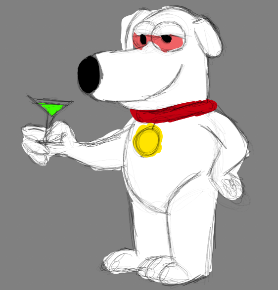 alcohol beverage collar fur green_liquid male smile solo substance_intoxication toony white_body white_fur nsffinn 20th_century_fox 20th_century_studios family_guy fuzzy_door_productions brian_griffin meme sketch