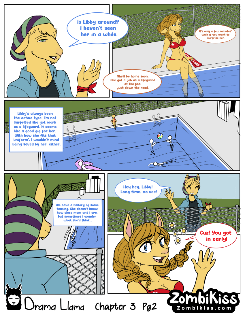 anthro dialogue face_squish female male pigtails squish text zombikiss llama_llama daniel_llama libby_llama llama_llama_(character) camelid llama mammal comic english_text cousins_(lore) incest_(lore)