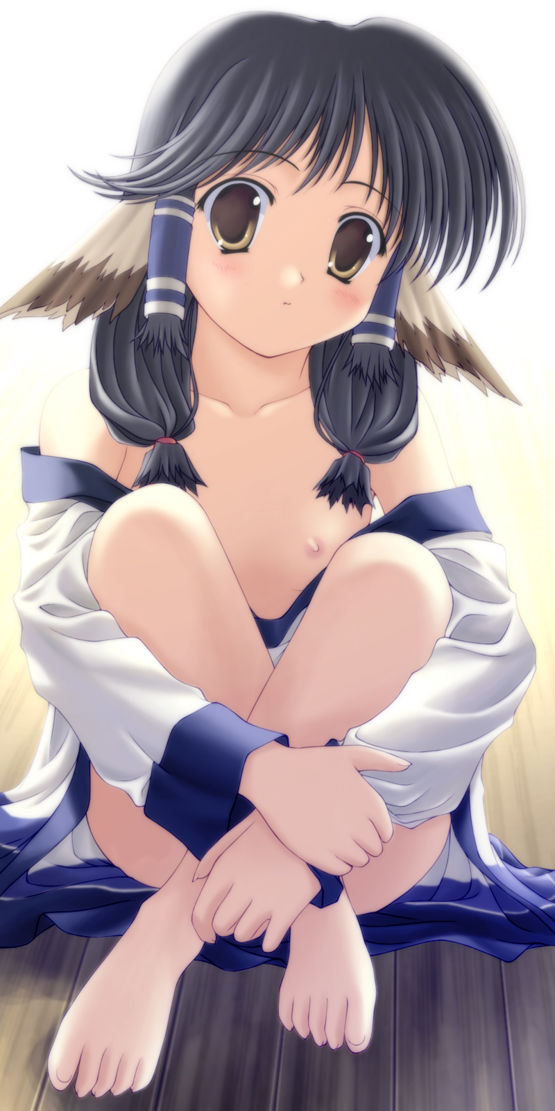 barefoot black_hair breasts clothed clothing feet female hair hindpaw nipples paws small_breasts solo topless unknown_artist utawarerumono aruru animal_humanoid canid canid_humanoid canine canine_humanoid canis dog_humanoid domestic_dog humanoid mammal mammal_humanoid 1:2 hi_res