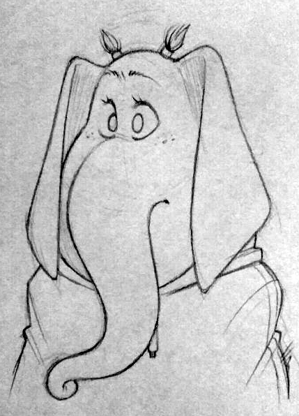 anthro eyelashes female frown hair solo trunk ilonacho illumination_entertainment sing_(movie) meena_(sing) elephant elephantid mammal proboscidean monochrome