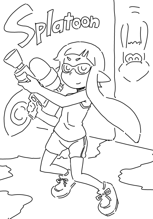 female pseudo_hair solo suction_cup tentacle_hair tentacles text toy toy_gun water_gun anbe_masahiro nintendo splatoon inkling_girl animal_humanoid cephalopod cephalopod_humanoid coleoid decapodiform humanoid inkling marine marine_humanoid mollusk mollusk_humanoid english_text monochrome