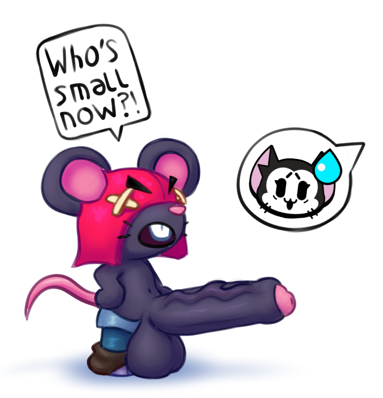 anthro balls big_balls big_penis black_body black_fur duo fur genitals huge_balls huge_penis humanoid_genitalia humanoid_penis male penis small_but_hung speech_bubble surprised_expression text vein veiny_penis whiskers meowny brawl_stars instant_loss_2koma supercell_(company) kit_(brawl_stars) moe_(brawl_stars) domestic_cat felid feline felis mammal mouse murid murine rodent 2024