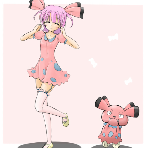 alternate_species clothing cosplay costume dress duo female hair humanized pink_hair pokemon_costume ranphafranboise nintendo pokemon generation_2_pokemon human mammal pokemon_(species) snubbull 1:1 low_res