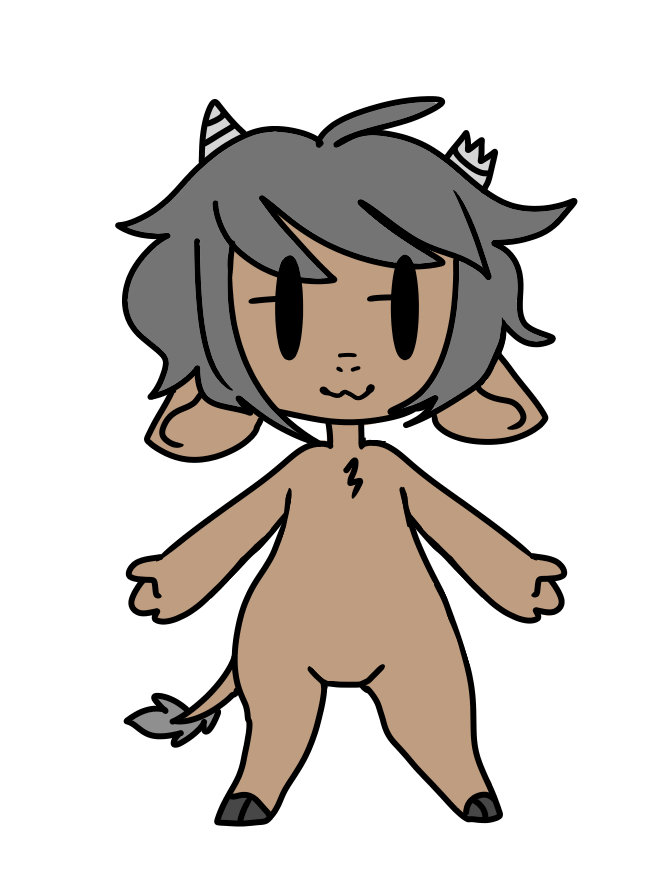 :3 anthro biped brown_body brown_fur chest_tuft featureless_chest featureless_crotch female flat_chested fur grey_hair grey_horn hair hooves horn nude short_hair simple_background simple_eyes smile solo standing tail tuft white_background manitka manitka_storm bovid bovine cattle mammal 2019 digital_media_(artwork)