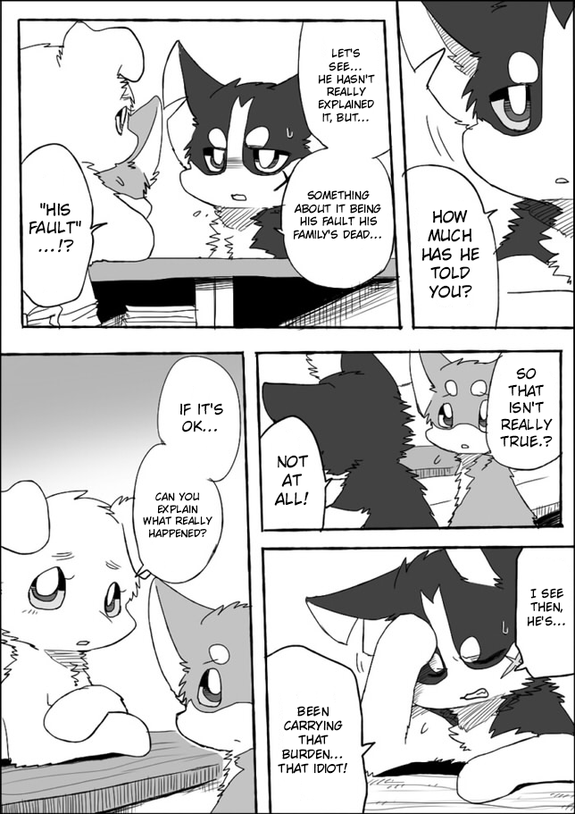 feral group semi-anthro text ayaka a-chan hanako_(ayaka) kyappy canid canine canis domestic_dog husky mammal nordic_sled_dog shiba_inu spitz comic english_text monochrome