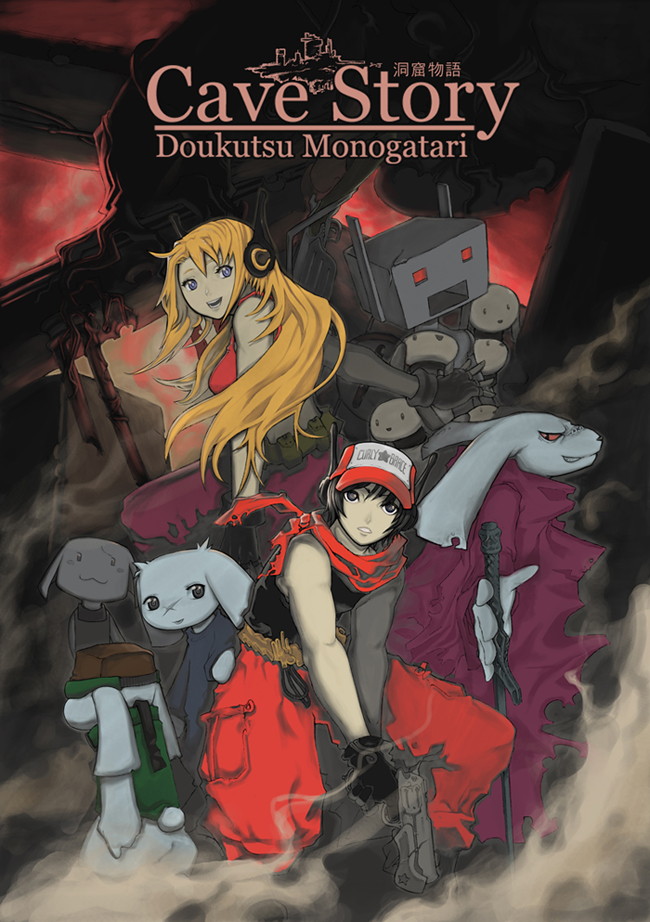 clothing female group hat headgear headwear machine male blackbookalpha cave_story curly_brace king_(cave_story) quote_(cave_story) sue_sakamoto toroko android human humanoid lagomorph mammal mimiga robot robot_humanoid 2005 digital_media_(artwork) shaded