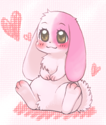 3_fingers 3_toes :3 anthro biped blush brown_eyes eyelashes feet female fingers fur heart_symbol japanese long_ears pink_body pink_fur short_fur sitting smile solo toes unknown_artist happy_happy_clover pixiv sayuri_tatsuyama mallow_(happy_happy_clover) domestic_rabbit lagomorph leporid lop_rabbit mammal oryctolagus rabbit low_res