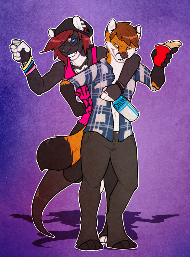 anthro brown_hair clothing duo hair hat headgear headwear male red_hair dominate_(artist) spoonyfox spoony_(spoonyfox) canid canine fox mammal 2014