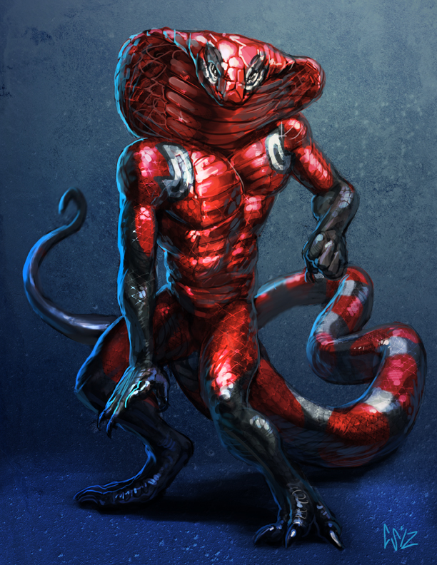 abs abstract_background anthro athletic biceps biped claws looking_at_viewer male markings muscular muscular_anthro muscular_male nude pecs pose scales simple_background snake_hood solo standing tail tumorhead nomnom_(character) cobra reptile scalie snake 2012