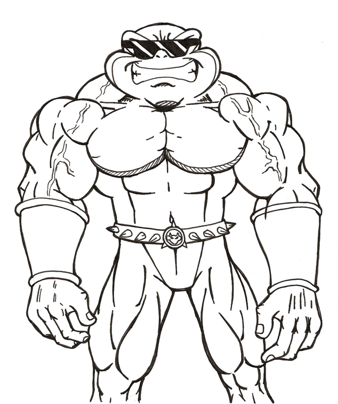 abs anthro armband armor belt biceps biped clothed clothing eyewear glasses male muscular muscular_anthro muscular_male pecs pose simple_background solo standing sunglasses topless vein veiny_muscles white_background unknown_artist battletoads rareware rash_(battletoads) amphibian frog toad_(frog) black_and_white monochrome