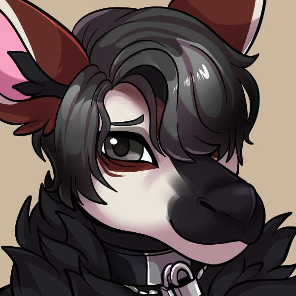 anthro black_inner_ear_fluff collar eyebrows fur grey_eyebrows grey_eyes grey_hair hair inner_ear_fluff male multicolored_body multicolored_fur simple_background solo tan_background tuft rindeadsong tass(lewdtastic) giraffid mammal okapi 1:1