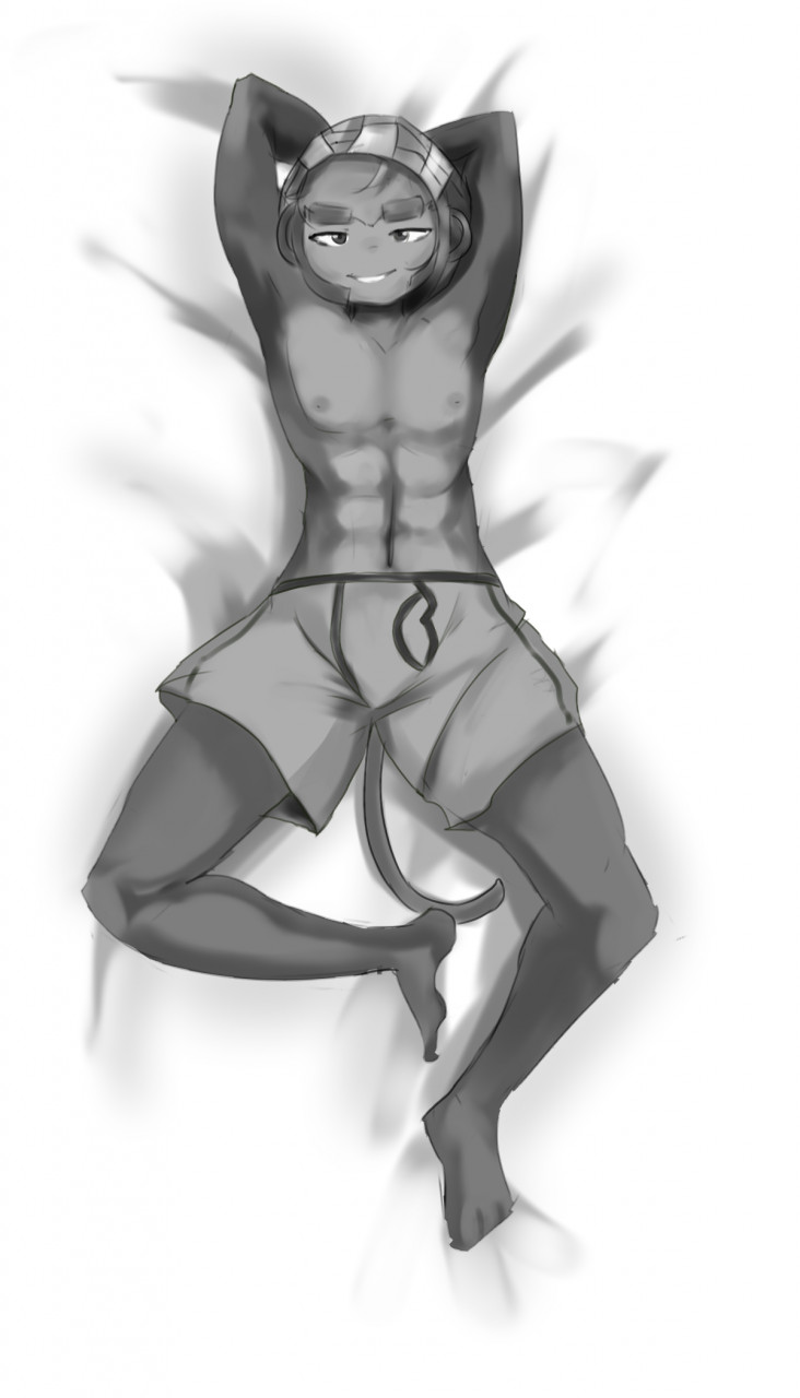 boxers_(clothing) clothing dakimakura male solo underwear dexie93 bloons_tower_defense ninja_kiwi quincy haplorhine mammal monkey primate dakimakura_design greyscale hi_res monochrome