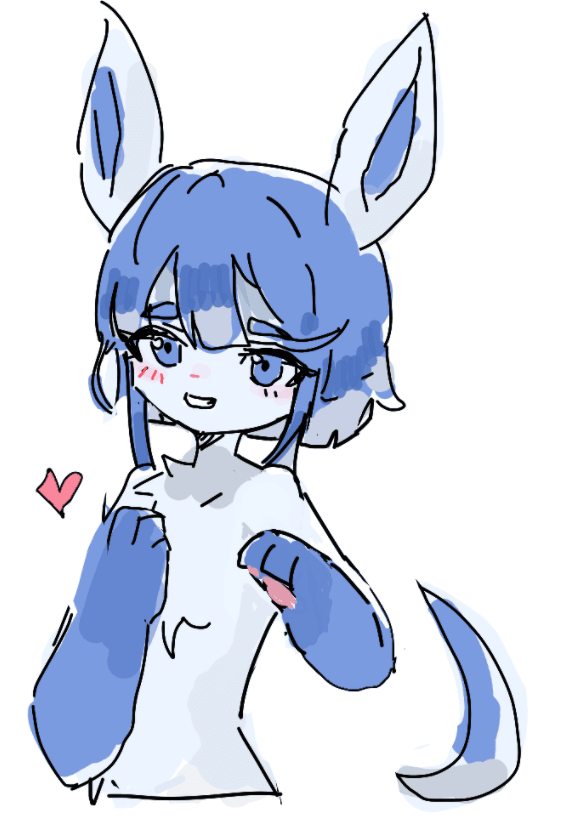 ambiguous_gender anthro blue_body blue_ears blue_eyes blue_hair blush fur hair heart_symbol nude paws simple_background smile solo podo nintendo pokemon eeveelution generation_4_pokemon glaceon pokemon_(species) digital_media_(artwork)