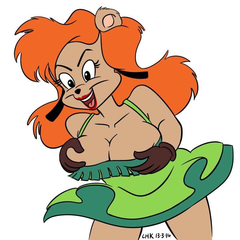 anthro big_breasts breasts cleavage clothed clothing female lipstick makeup simple_background solo largehadronkalidah mega_milk tiny_toon_adventures warner_brothers julie_bruin bear mammal 1:1 2014 meme