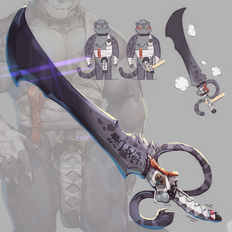 anthro balls big_muscles blush detachable detachable_penis genitals hand_wraps handle holding_object holding_weapon inanimate_transformation male melee_weapon muscular muscular_anthro pecs penis penis_grab phallic sheathed_weapon solo sword sword_sheath tail transformation weapon wraps jacketbear animal_humanoid animate_inanimate felid felid_humanoid humanoid living_melee_weapon living_sword living_weapon mammal mammal_humanoid 1:1