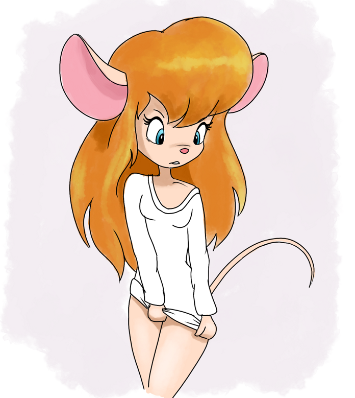 anthro blue_eyes clothing clothing_pull female looking_down shirt shirt_pull solo speedpaint topwear topwear_pull white_clothing white_shirt white_topwear itsjustflesh chip_'n_dale_rescue_rangers disney gadget_hackwrench mammal mouse murid murine rodent 2020