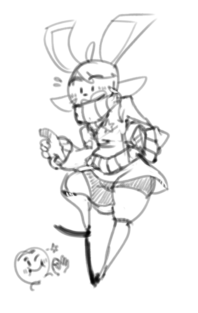 anthro blush clothed clothing female legwear solo stockings sweater topwear upskirt pepperchan happie_(character) lagomorph leporid mammal rabbit monochrome