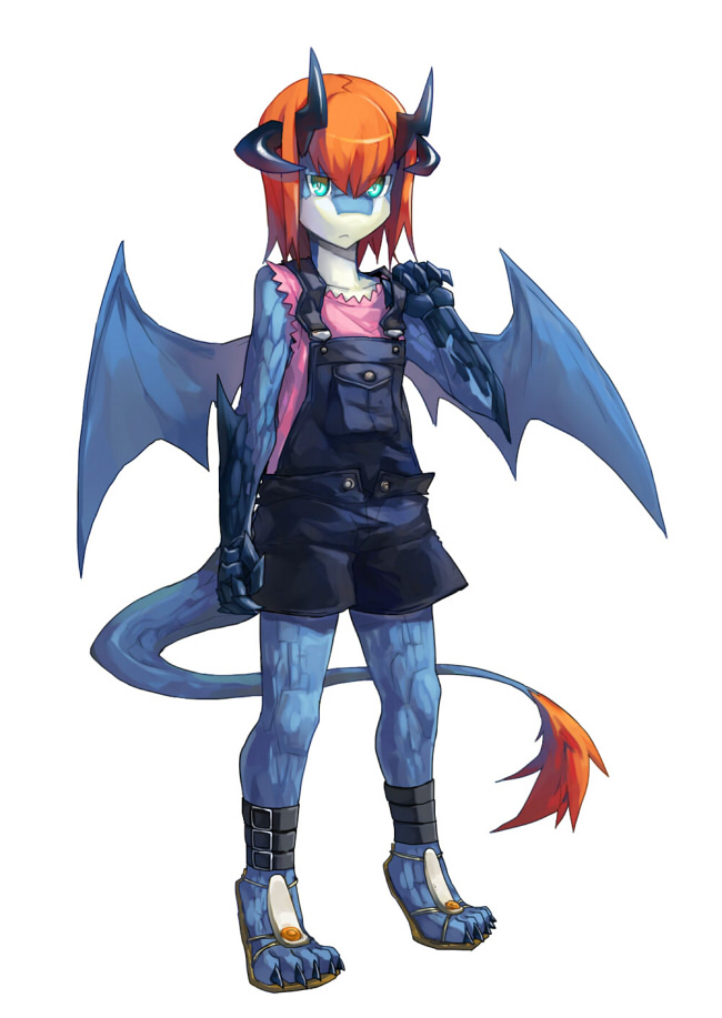 blue_body blue_scales clothing female fur horn membrane_(anatomy) membranous_wings overalls scales simple_background solo tail tail_tuft tuft white_background wings rpbbw mythology dragon mythological_creature mythological_scalie scalie