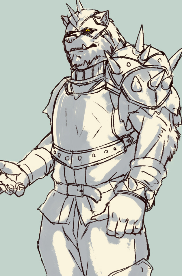 anthro armor belt clothed clothing fur headgear helmet male simple_background solo yellow_eyes inubikko baird_(inubikko) bear mammal digital_media_(artwork) sketch