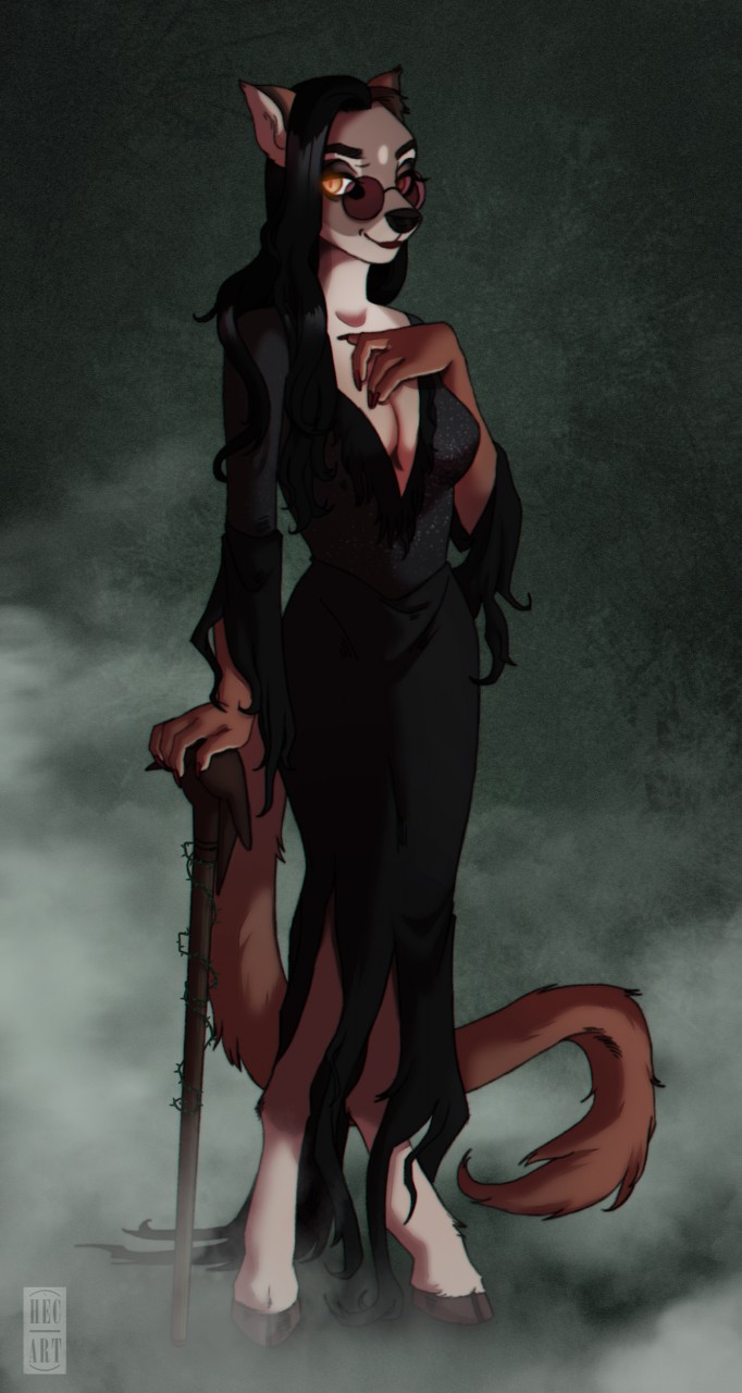 anthro clothed clothing female fur hair looking_at_viewer simple_background smile solo hecatta deer hybrid mammal 2019 digital_media_(artwork) hi_res