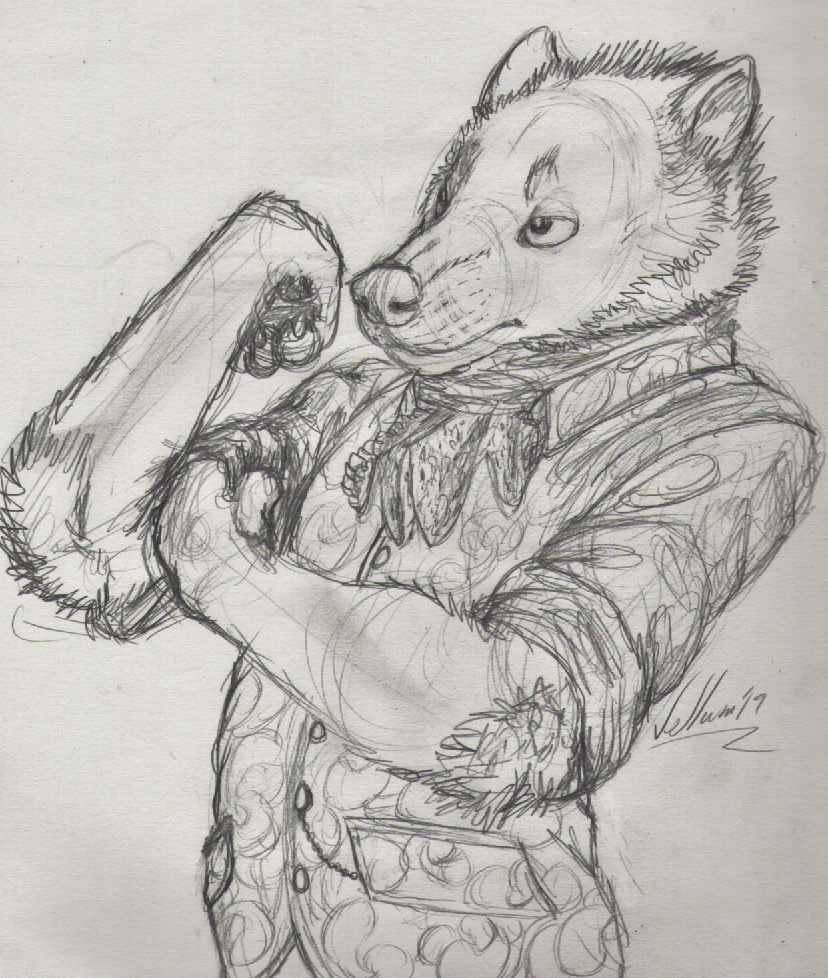 clothed clothing male solo vellum prescott gulonine mammal marten mustelid musteline pine_marten traditional_media_(artwork)