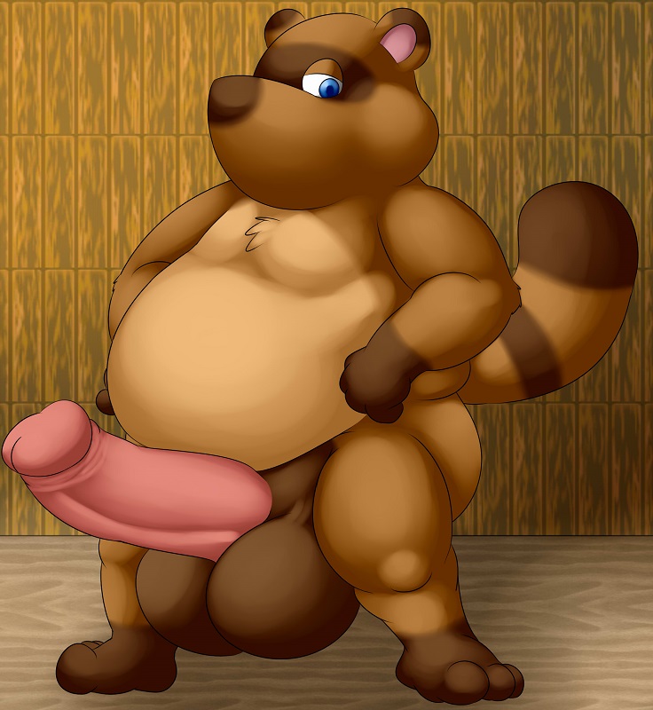 anthro balls belly big_balls big_penis blue_eyes brown_body brown_fur erection fur genitals humanoid_hands male overweight overweight_anthro overweight_male penis solo thevillager animal_crossing nintendo tom_nook_(animal_crossing) canid canine mammal raccoon_dog tanuki 2019