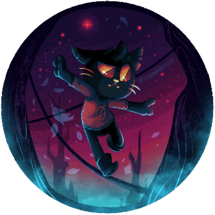 ambiguous_gender anthro solo piranhartist night_in_the_woods mae_borowski domestic_cat felid feline felis mammal 1:1 alpha_channel digital_media_(artwork) pixel_(artwork) restricted_palette