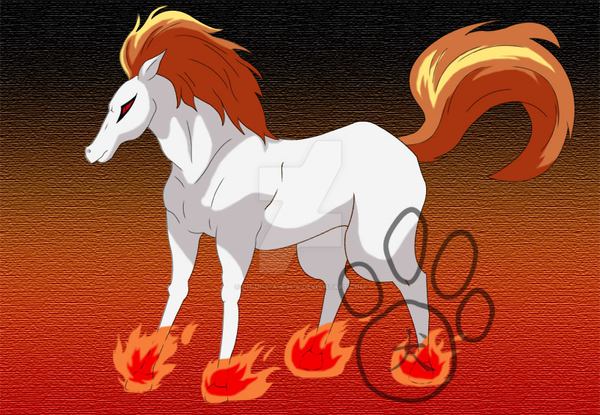 feral fire flaming_hooves fur hair hooves male mane orange_mane orange_tail quadruped red_eyes simple_background solo standing symbol tail white_body white_fur unknown_artist inuyasha entei_(inuyasha) demon equid equine horse mammal digital_media_(artwork)