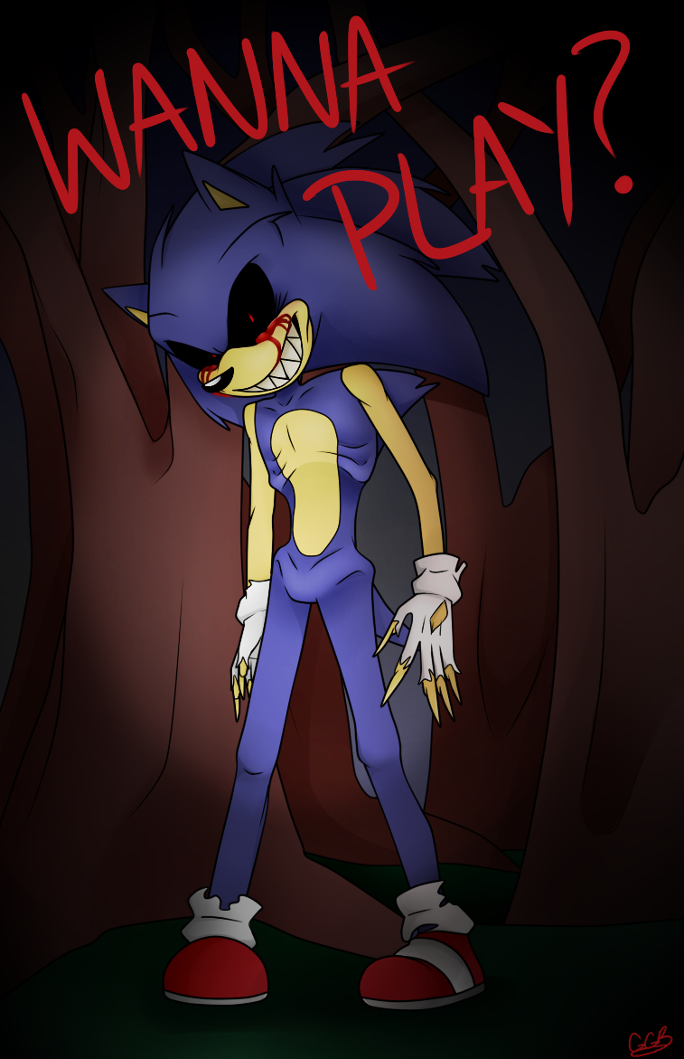 anthro blood blue_body blue_fur bodily_fluids clothing creepy demonic dialogue emaciated evil_grin footwear fur gloves handwear horror_(theme) looking_at_viewer male nightmare_fuel plant red_eyes sharp_teeth shoes smile solo tail teeth text torn_clothing tree gottagoblast creepypasta sega sonic.exe_(creepypasta) sonic_the_hedgehog_(series) sonic.exe eulipotyphlan hedgehog mammal english_text