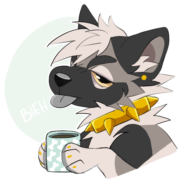 black_body black_ears black_fur black_nose cheek_tuft collar container cup facial_tuft fur glistening glistening_eyes gold_(metal) gold_collar gold_piercing gold_spikes grey_body grey_fur grey_tongue hair holding_container holding_cup holding_mug holding_object inner_ear_fluff male metal_collar mug neck_tuft piercing side_view simple_background solo spiked_collar spikes stud_piercing tan_eyes tired tongue tuft white_body white_fur white_hair white_inner_ear_fluff princelykaden princely_(princelykaden) canid canine canis domestic_dog keeshond mammal spitz