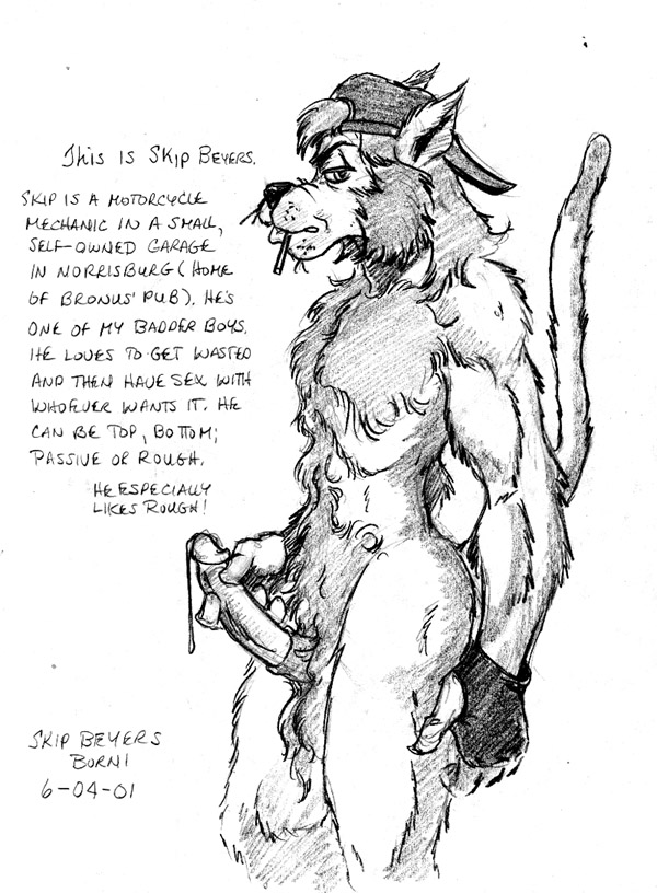 anthro balls bodily_fluids clothing dripping erection facial_hair genital_fluids genitals hat headgear headwear humanoid_genitalia humanoid_penis looking_at_viewer male penis precum precum_drip precum_string scruffy sideburns solo text borni skip_(borni) felid feline mammal 2001 english_text monochrome