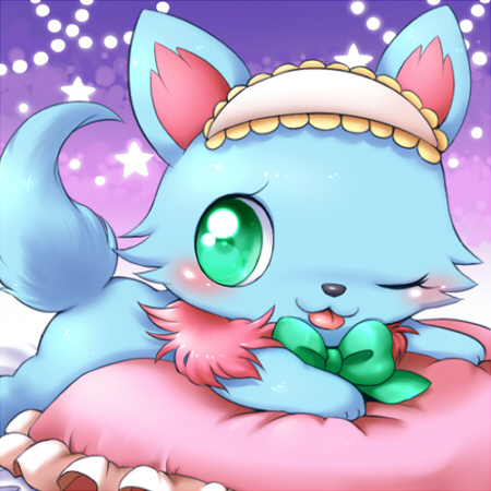 blue_body blue_fur blush bow_(feature) bow_accessory eyelashes female feral frilly fur green_bow green_eyes neck_bow one_eye_closed pillow pink_body pink_fur simple_background solo star star_polygon tongue tongue_out wink aimia492 jewelpet sanrio sega sega_fave milky_(jewelpet) canid canine canis chihuahua domestic_dog mammal toy_dog 1:1 low_res