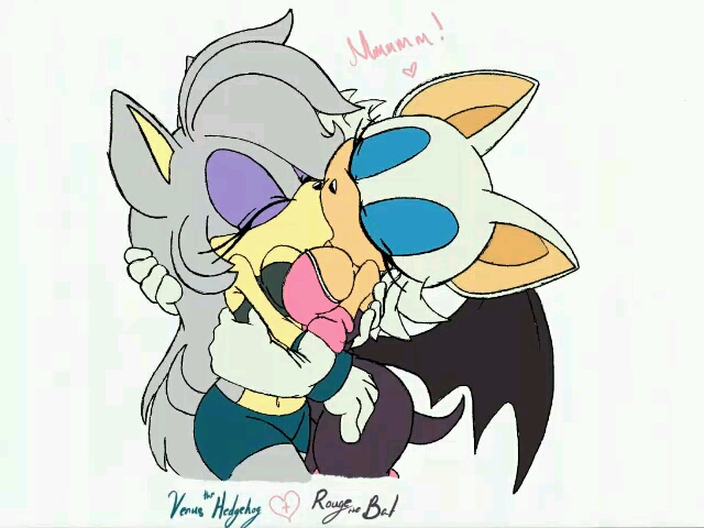 anthro breast_squish breasts breasts_frottage canon_x_oc duo female female/female hug kiss_on_lips kissing simple_background squish white_background banjokazoo123 sega sonic_the_hedgehog_(series) fan_character rouge_the_bat venus_the_hedgehog mammal 2016 4:3