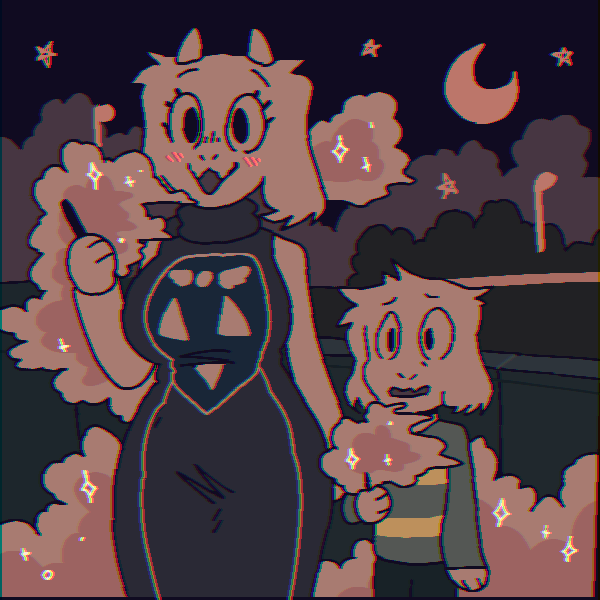 age_difference anthro big_breasts breasts celestial_star_polygon chromatic_aberration clothed clothing cloud detailed_background dress duo female male moon night older_female outside public smoke smoke_from_mouth sparkles star sweater topwear vape vape_cloud vape_pen young deceased_bunny_(artist) undertale undertale_(series) asriel_dreemurr toriel boss_monster_(undertale) bovid caprine goat mammal cloudy_(disambiguation) 1:1 mother_(lore) mother_and_child_(lore) mother_and_son_(lore) parent_(lore) parent_and_child_(lore) parent_and_son_(lore) son_(lore)