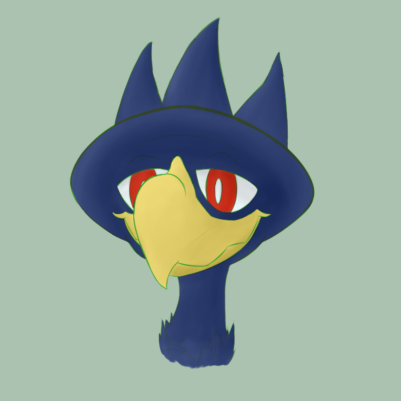 looking_at_viewer red_eyes simple_background solo vagoncho nintendo pokemon linker avian generation_2_pokemon murkrow pokemon_(species) 1:1 headshot_portrait icon portrait