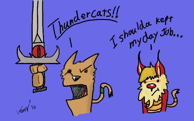 ambiguous_gender anthro duo holding_melee_weapon holding_object holding_sword holding_weapon humor male melee_weapon sword sword_of_omens weapon vavashi thundercats thundercats_1985 snarf felid mammal snarf_(species) 16:10 comic widescreen