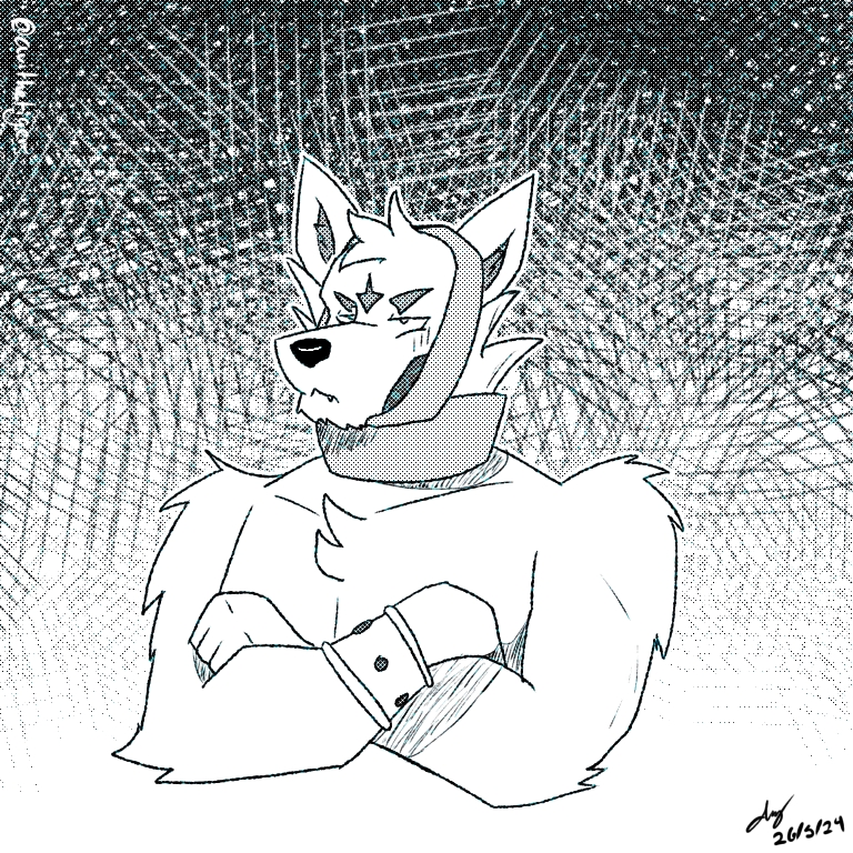 anthro cast femboy jaw_cast male neck_cast pouting solo wounded avi_the_tiger forestpunktiger adastra adastra_(series) echo_project cassius_(adastra) canid canine canis mammal wolf 1:1 comic greyscale halftone monochrome