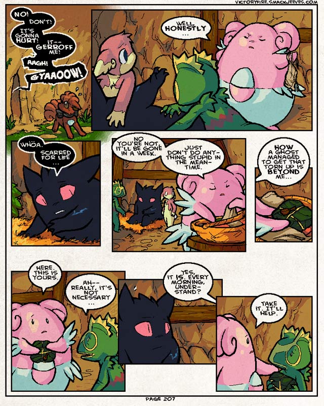 dialogue female group male speech_bubble text sulfurbunny_(artist) nintendo pokemon pokemon_mystery_dungeon pokemon_victory_fire spike_chunsoft jen_(vf) audino blissey generation_1_pokemon generation_2_pokemon generation_3_pokemon generation_5_pokemon gengar kecleon pokemon_(species) vulpix 4:5 comic digital_media_(artwork) english_text microsoft_paint_(artwork)