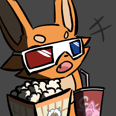 3d_glasses amused emoji eyewear female feral food glasses grey_background popcorn simple_background solo yuumisocute coca-cola palworld pocketpair canid canine fox foxparks mammal pal_(species) 1:1 low_res