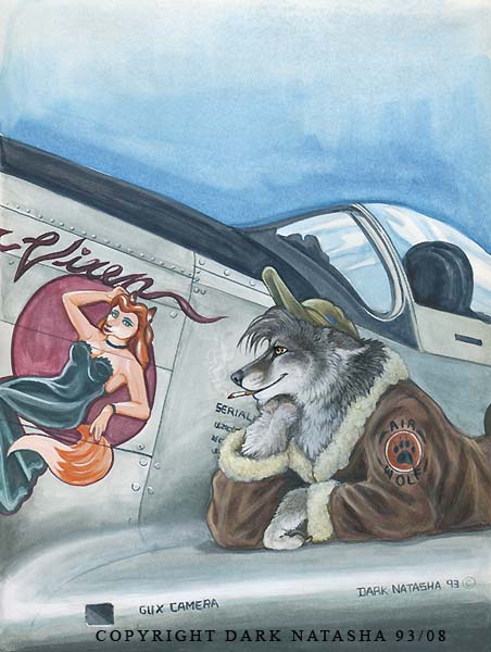 aircraft airplane anthro arm_support brown_eyes cigarette clothed clothing cockpit female footprint fur grey_body grey_fur hat headgear headwear jacket leaning_on_elbow lonely male nose_art patch_(fabric) pawprint solo text topwear vehicle white_body white_fur dark_natasha furrlough p-51 canid canine canis fox mammal wolf 1993 2008 english_text