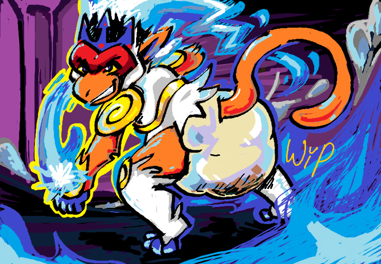 anthro blue_fire colored_fire diaper feces fight fighting_pose fire male pose solo wiprogress nintendo pokemon king_chance generation_4_pokemon infernape pokemon_(species)