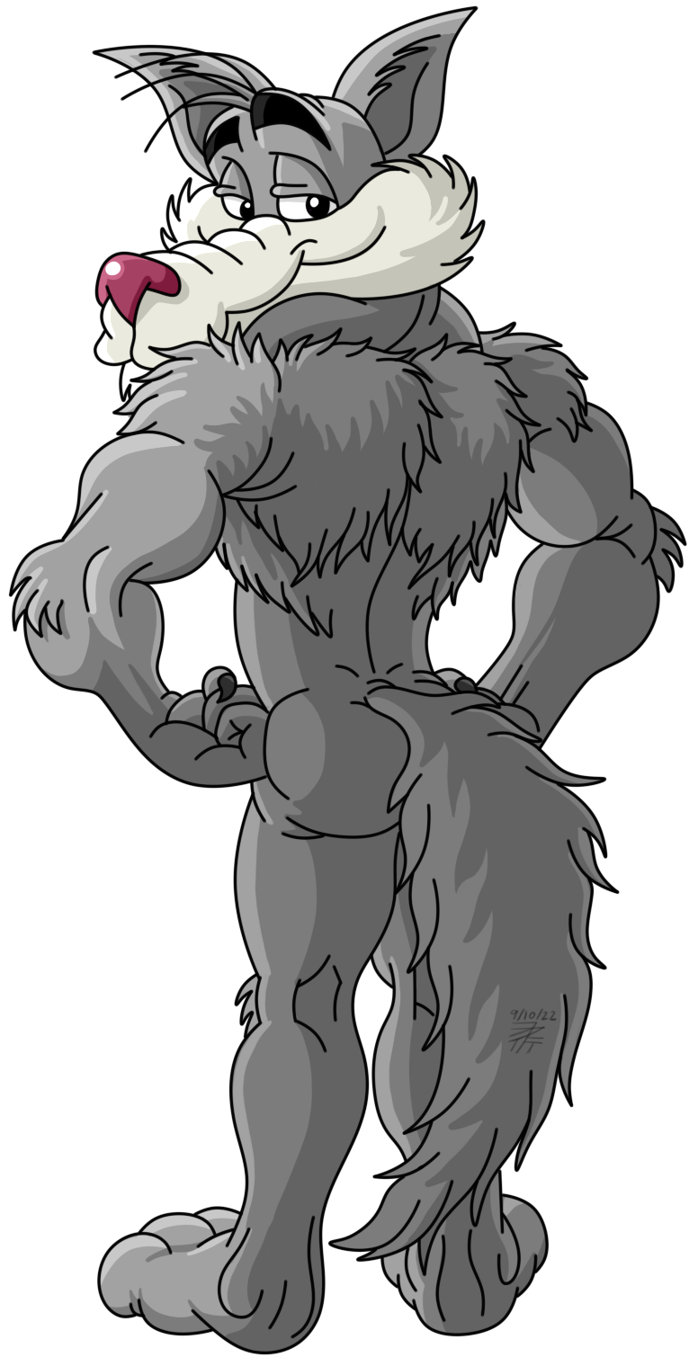 3_toes 4_fingers anthro arm_tuft back_muscles back_tuft belly biped black_eyebrows black_eyes bubble_butt butt cheek_tuft chest_fur chest_tuft chin_tuft claws countershade_torso countershading elbow_tuft eyebrows facial_tuft feet finger_claws fingers fist_on_own_hip fur glance glancing_back grey_body grey_fur grin grinning_at_viewer half-closed_eyes head_tuft humanoid_feet knee_tuft leg_tuft looking_at_viewer looking_back male multicolored_body multicolored_fur muscular muscular_anthro muscular_male narrowed_eyes nude paws pecs pink_nose plantigrade pose raised_eyebrow rear_view ribs sagging_butt shoulder_tuft smile smiling_at_viewer smirk smirking_at_viewer solo spine standing tan_eyebrows thick_eyebrows toes tuft two_tone_body two_tone_fur white_belly white_body white_fur white_sclera zgrooz timber_wolf_(series) thomas_timber_wolf canid canine canis mammal wolf alpha_channel colored dated detailed digital_drawing_(artwork) digital_media_(artwork) hi_res pinup shaded signature