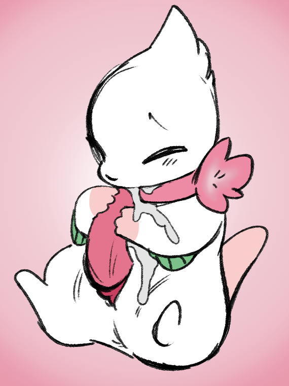 animal_genitalia autofellatio bodily_fluids cum erection genital_fluids genital_slit genitals male masturbation oral oral_masturbation penile penile_masturbation penis pink_background simple_background sitting solo o-ishi skyelu nintendo pokemon shayzil buizel generation_4_pokemon pokemon_(species)