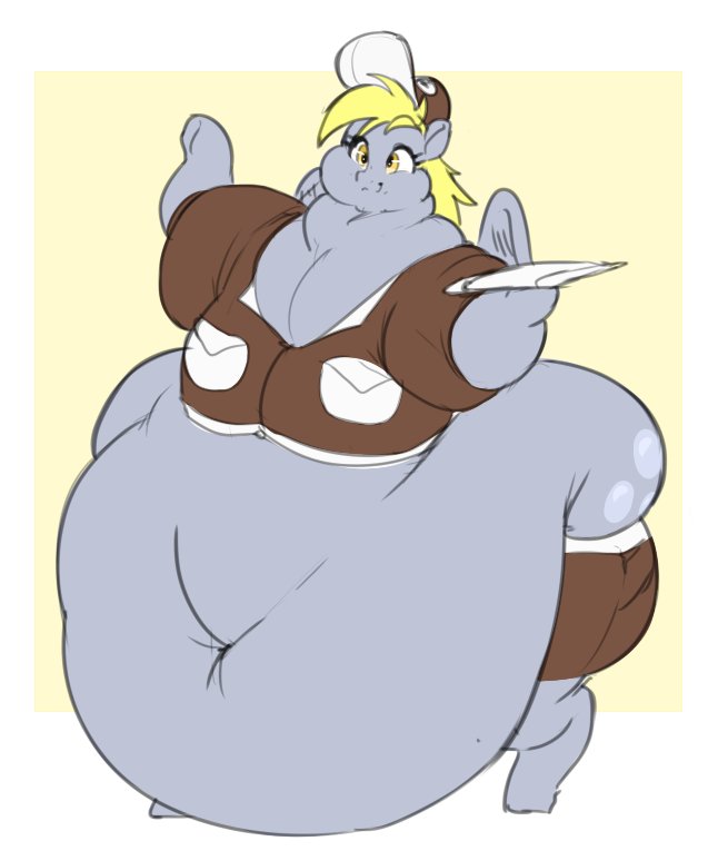 belly big_belly blonde_hair chubby_cheeks clothing cutie_mark eyelashes feathers female grey_body grey_feathers hair hat headgear headwear hooves huge_belly hyper hyper_belly morbidly_obese morbidly_obese_female navel obese obese_female overweight overweight_female semi-anthro smile solo standing tight_clothing uniform wide_hips wings yellow_eyes graphenescloset sirmasterdufel friendship_is_magic hasbro my_little_pony mythology derpy_hooves_(mlp) equid equine mammal mythological_creature mythological_equine pegasus