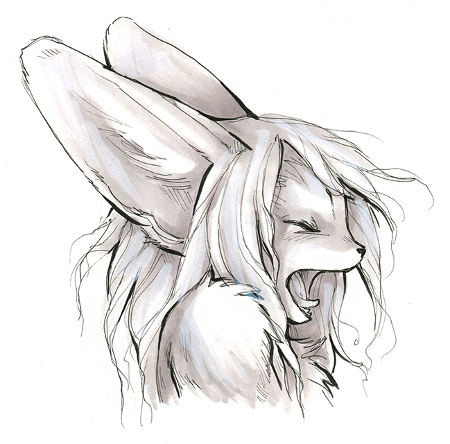 anthro eyes_closed female open_mouth solo yawn savannah_horrocks aya canid canine fennec_fox fox mammal true_fox 2014 sketch